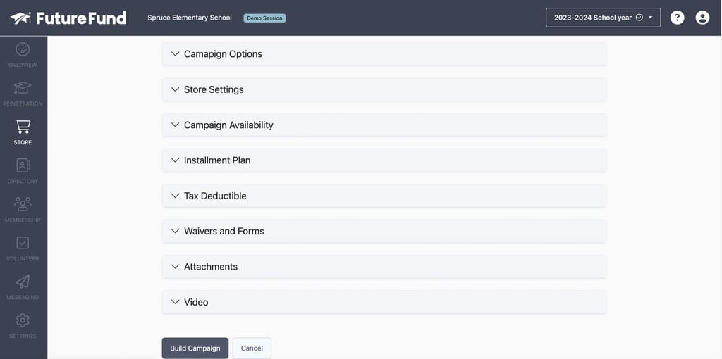 Collapsed drop-down menus in FutureFund admin